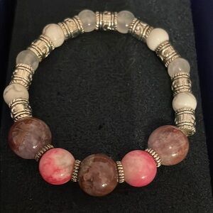 Elegant white, pink and purple gemstone and beads Bracelet NIB